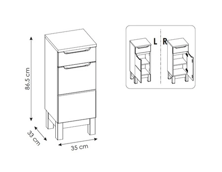 Zestaw mebli łazienkowych Bali beżowy / dąb wotan nowoczesne szafki do łazienki stylowe frezowane uchwyty stabilna podstawa