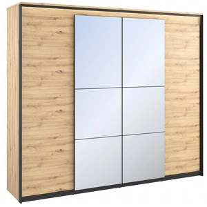 Szafa z lustrem Quant 250 cm dąb artisan / czarny nowoczesna forma subtelne podświetlenie LED idealna szafa do sypialni