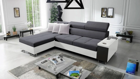 Narożnik z funkcją spania Dafni grafitowo biały lewostronny pleciony komfort i funkcjonalność podczas codziennego wypoczynku