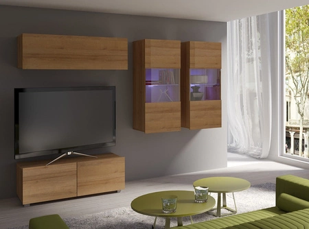 Meblościanka Apulia XII dąb złoty wyjątkowo stylowa meblościanka proste bryły wpisujące się w każde wnętrze