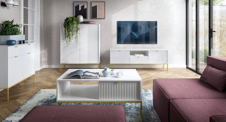 Komoda Lovro 104 cm biała nowoczesny design komoda wzbogacona o złote dodatki zachwyci miłośników wyrazistych wnętrz