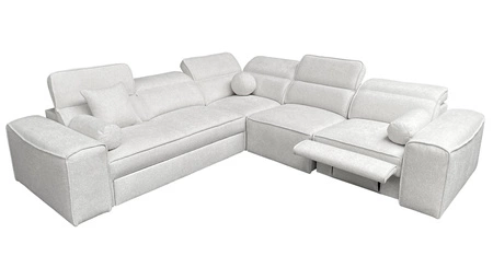 Narożnik z funkcją spania Viano III Lux kremowy prawostronny nowoczesny narożnik do salonu z wysuwanym podnóżkiem pojemnik na pościel