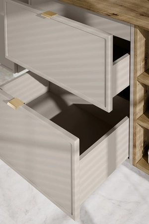 Szafka pod umywalkę Bella 80 cm beżowa elegancka szafka z możliwością wyboru koloru uchwytów system cichego domykania szuflad