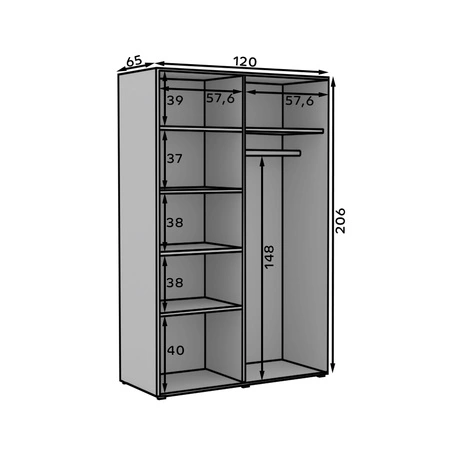 Szafa z lustrem Osma 120 cm biały / czarny oryginalny design drzwi szafy na ubrania wzbogacone uchwytami krawędziowymi prosta forma