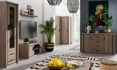 Półka Dallas 77 cm dąb truflowy oryginalny design praktyczna półka na ścianę do salonu jadalni lub pokoju dziennego