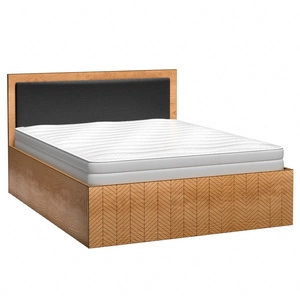 Łóżko Fonti 140x200 cm dąb karmel / czarny to idealne łóżko do sypialni tapicerowany zagłówek misterne zdobienie w postaci jodełki