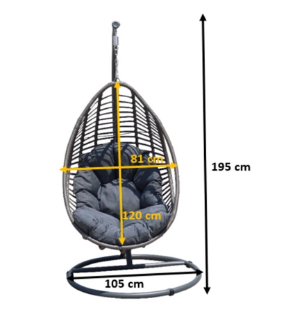 Fotel wiszący Bellissimo szary uniwersalny fotel do ogrodowej strefy wypoczynku lub salonu odporny na warunki atmosferyczne