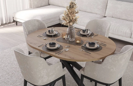 Stół Lyon 100x138 cm dąb artisan / czarny stylowy stół do jadalni osadzony na designerskich nogach typu pająk regulacja wysokości