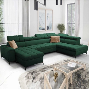 Narożnik z funkcją spania Bolmso VI zielony lewostronny wygodny narożnik z regulowanymi zagłówkami dekoracyjne pikowania na siedzisku