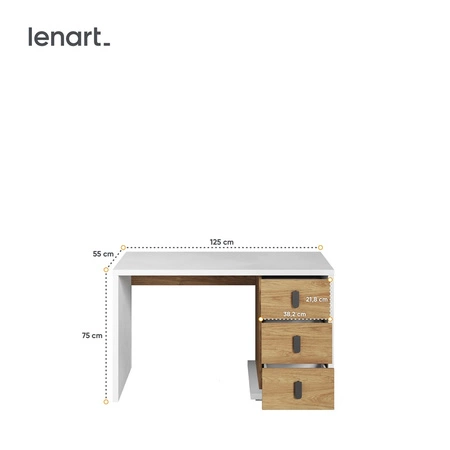 Biurko Simi 125 cm biały / hikora naturalna stabilne biurko z szufladami ergonomiczny blat zapewnia komfort podczas nauki i pracy