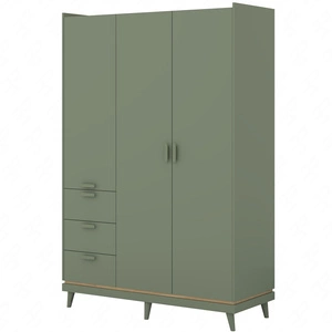 Szafa Scandia 144 cm zielona / dąb olejowany funkcjonalna szafa do sypialni lub pokoju nastolatka osadzona na wysokich nogach pojemne szuflady