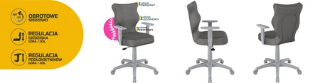 Krzesło do biurka Duo ciemny szary idealne do wzrostu 146-176,5 cm ergonomiczne siedzisko regulowane podłokietniki odporna tkanina