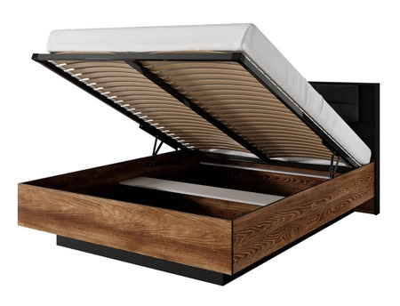 Łóżko Dover 160x200 cm z pojemnikiem na pościel kasztan / antracyt idealne łóżko do sypialni z częściowo tapicerowanym zagłówkiem