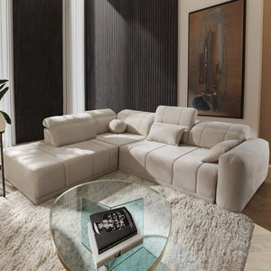 Narożnik z funkcją spania Cetara VII beżowy lewostronny wysokiej jakości narożnik do salonu z komfortowym przesuwanym oparciem