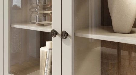 Komoda wysoka Evora 126 cm beżowa / dąb dunin zachwyci miłośników wyrazistych wnętrz idealna do salonu lub jadalni