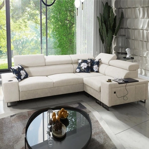 Narożnik z funkcją spania Flavio II jasny beż / beżowy prawostronny wygodny narożnik rozkładany otwierany barek w boczku mebla