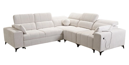 Narożnik z funkcją spania Penejos III łososiowy prawostronny niezwykle wygodny i komfortowy narożnik do salonu dwa pojemniki na pościel