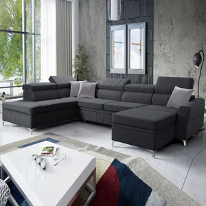 Narożnik z funkcją spania Rava VI grafitowy prawostronny praktyczny i nowoczesny narożnik wyposażony w wielofunkcyjną lampkę