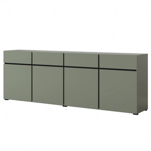 Komoda z szufladami Cross 225 cm zielona prosta forma w nowoczesnym wydaniu idealna komoda do salonu lub sypialni geometryczny kształt