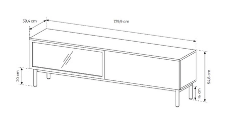Szafka RTV Clovis 180 cm czarny / dąb evoke praktyczna i stylowa szafka z przeszklonym frontem wzbogacona o oświetlenie LED