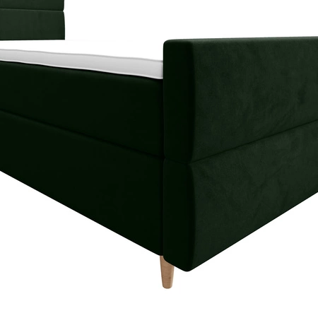 Łóżko kontynentalne Benet 100x200 butelkowa zieleń w nowoczesnym skandynawskim stylu z tapicerowanym zagłówkiem oraz zanóżkiem łóżko z pojemnikiem