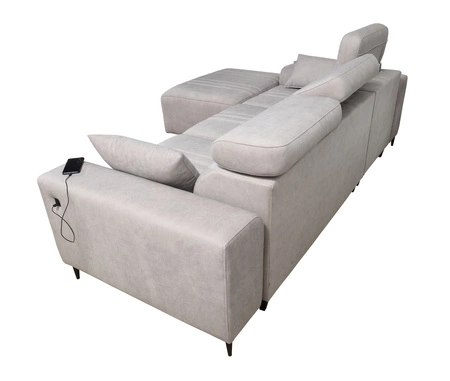 Narożnik z funkcją spania Castel jasny brąz lewostronny komfortowy i stylowy narożnik rozkładany z pojemnikiem na pościel