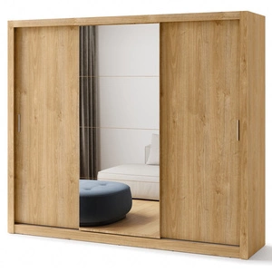 Szafa przesuwna z lustrem Idea 250 cm dąb shetland estetycznie wykonana szafa do sypialni lub pokoju młodzieżowego srebrne uchwyty
