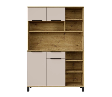 Kredens kuchenny Soela 119 cm dąb artisan / beżowy bufet do kuchni doskonały do aranżacji małego aneksu kuchennego w mieszkaniu