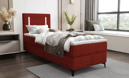 Łóżko kontynentalne Norco 90x200 bordowe stylowe łóżko z pojemnikiem oświetlenie umieszczone w zagłówku nadaje wyjątkowości