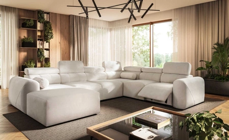 Narożnik z funkcją spania Cantare VIII Lux kremowy lewostronny designerski narożnik z elektrycznie podnoszonym podnóżkiem