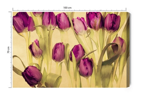 Obraz na płótnie tulipany w stylu retro 100x70 cm ponadczasowa ozdoba wnętrza obraz w wyrazistej kolorystyce wysoka jakość wykonania