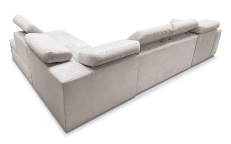 Narożnik z funkcją spania Cantare XI ciemny beż prawostronny komfortowy narożnik o nowoczesnym designie pluszowa tkanina