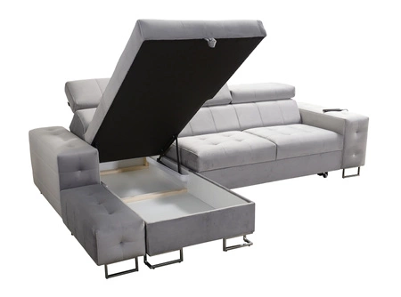 Narożnik z funkcją spania Hampton morski lewostronny stylowe pikowania na siedzisku miękka tkanina obiciowa narożnik z dostawką