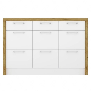 Wyspa kuchenna z szufladami Vita 127 cm dąb artisan / biały połysk funkcjonalny i pojemny mebel kuchenny z trwałymi metalowymi uchwytami