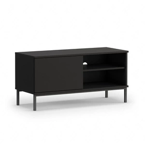 Szafka RTV Tutti 100 cm czarna prosta forma szafki osadzona na metalowej podstawie w kolorze czarnym elegancka stylistyka