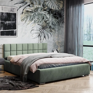 Łóżko tapicerowane Nessa 140x200 miętowe stylowe łóżko z pojemnikiem na pościel wygodny zagłówek zachwyca eleganckim designem