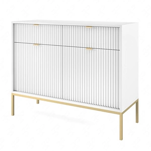 Komoda z szufladami Lovro 104 cm biała nowoczesny design zachwyci miłośników wyrazistych wnętrz komoda wzbogacona o złote dodatki