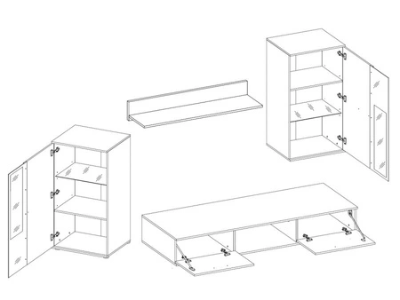 Meblościanka Senja matera / biała nowoczesny design ozdobne ryflowane fronty z metalowymi uchwytami