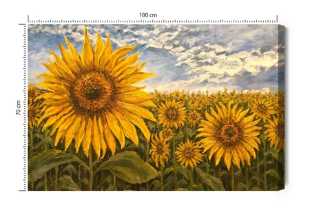Obraz na płótnie słonecznikowe pole 100x70 cm ponadczasowa ozdoba wnętrza obraz w wyrazistej kolorystyce wysoka jakość wykonania
