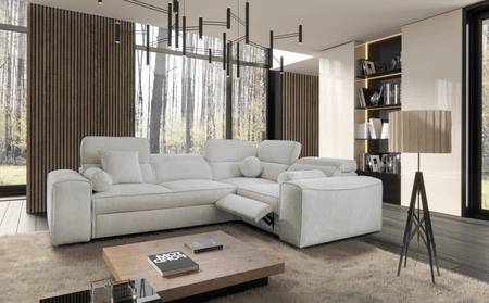 Narożnik z funkcją spania Viano II Lux szary popiel prawostronny designerski narożnik do salonu z komfortowym wysuwanym podnóżkiem
