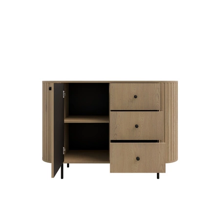 Komoda z szufladami Ovalio 123 cm dąb cremona elegancka komoda o wyjątkowo stylowym designie owalny kształt podkreślony frezowaniami