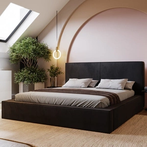 Łóżko tapicerowane Belli 180x200 czarne stylowe łóżko z pojemnikiem na pościel wygodny zagłówek zachwyca eleganckim designem