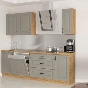 Zestaw mebli kuchennych Delos 230 cm szafki doskonale prezentują się we wnętrzach skandynawskich klasycznych i nowoczesnych