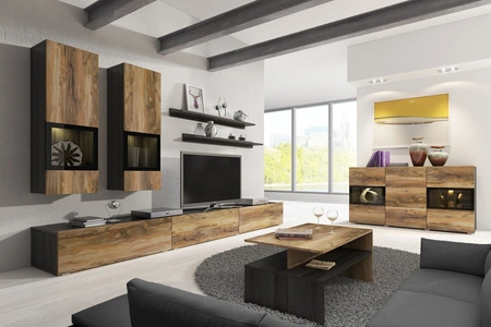 Meblościanka Baros orzech satin / touchwood modernistyczny design idealnie wkomponuje się do każdego wnętrza