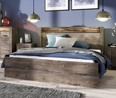 Łóżko Indiana 160x200 cm jesion ciemny idealne łóżko do stylowej sypialni ozdobna deska na zagłówku oświetlona LED