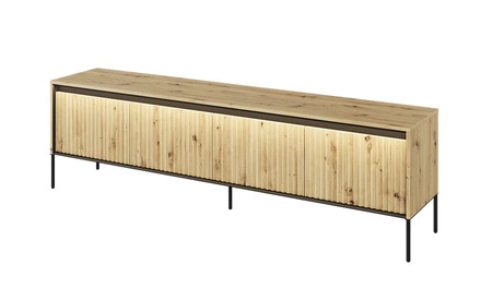 Szafka RTV Trend 193 cm dąb artisan nowoczesna szafka pod telewizor z metalową podstawą ryflowane fronty subtelne oświetlenie LED