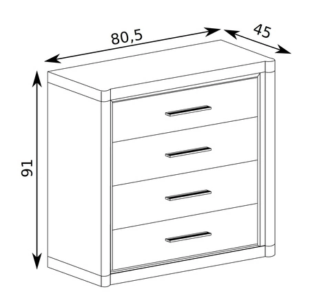 Komoda z szufladami Dallas 80 cm dąb sonoma / czarny elegancka stylistyka mebla wzbogacona o stylowe czarne dodatki pojemne szuflady