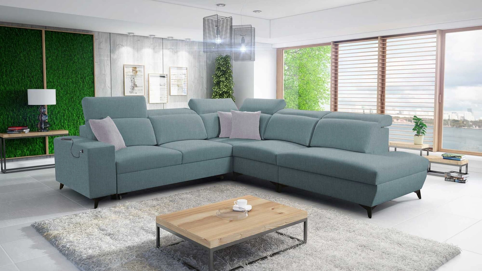 Narożnik Kelly Sleek IX z funkcją spania codziennego w kolorze czarnym