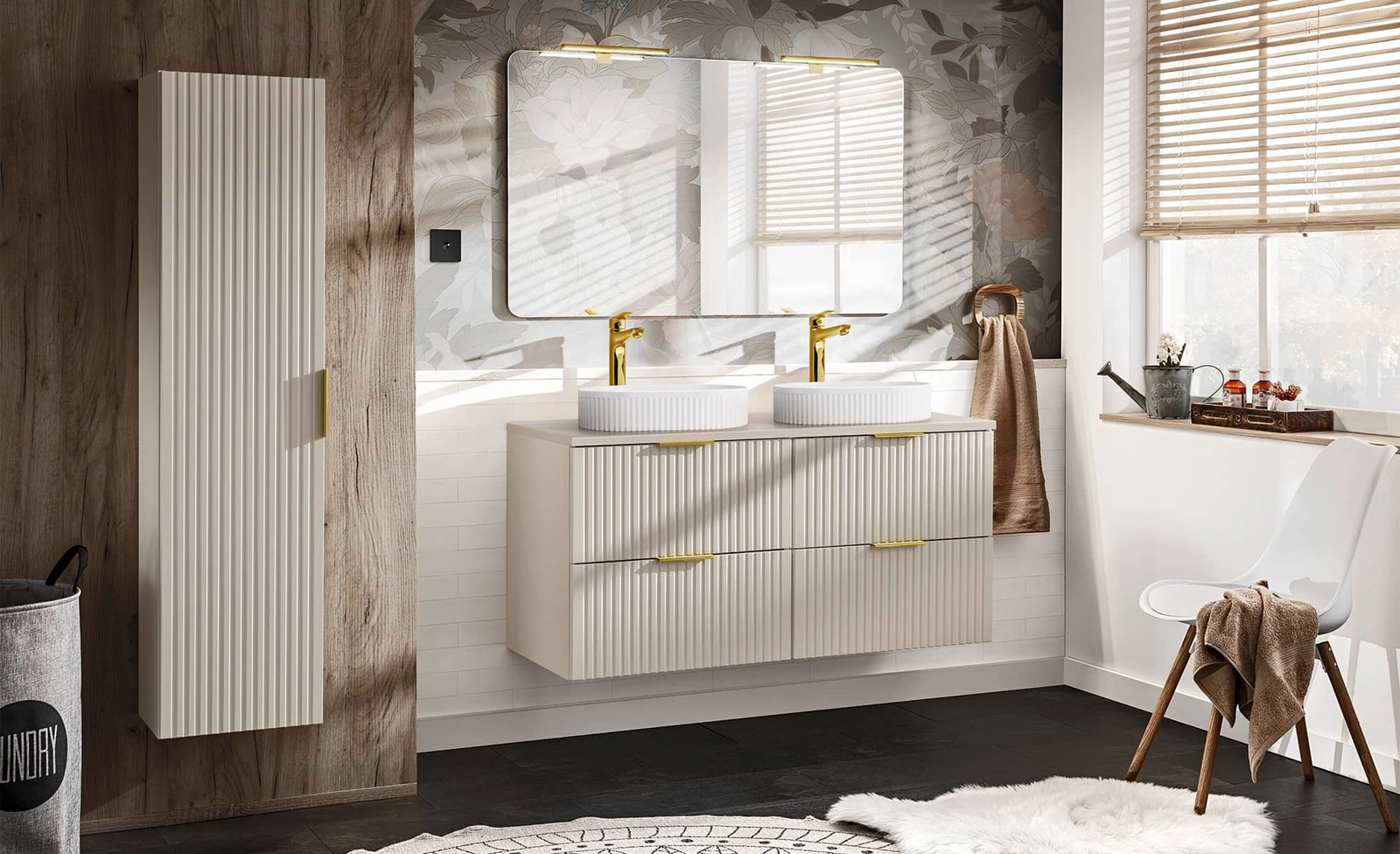 Zestaw mebli łazienkowych Adeel w kolorze beżowym Szafki łazienkowe Adeel