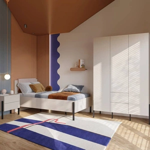 Zestaw mebli Jukon S beżowy elegancka forma mebli w nowoczesnym stylu system otwierania push to open metalowe czarne nogi do pokoju nastolatka